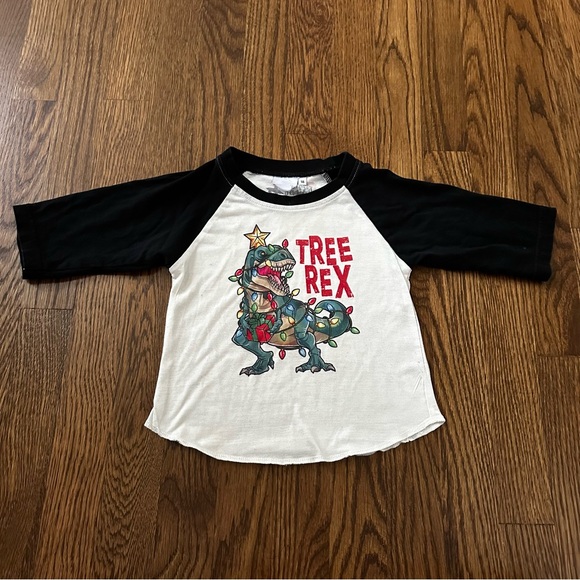 Tree Rex Christmas raglan tshirt, size 18M - Picture 1 of 4